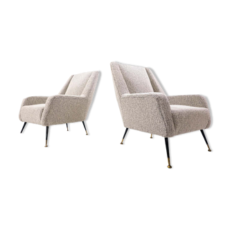 Pair of 1950's Italian Mid-Century Grey Fabric Armchairs