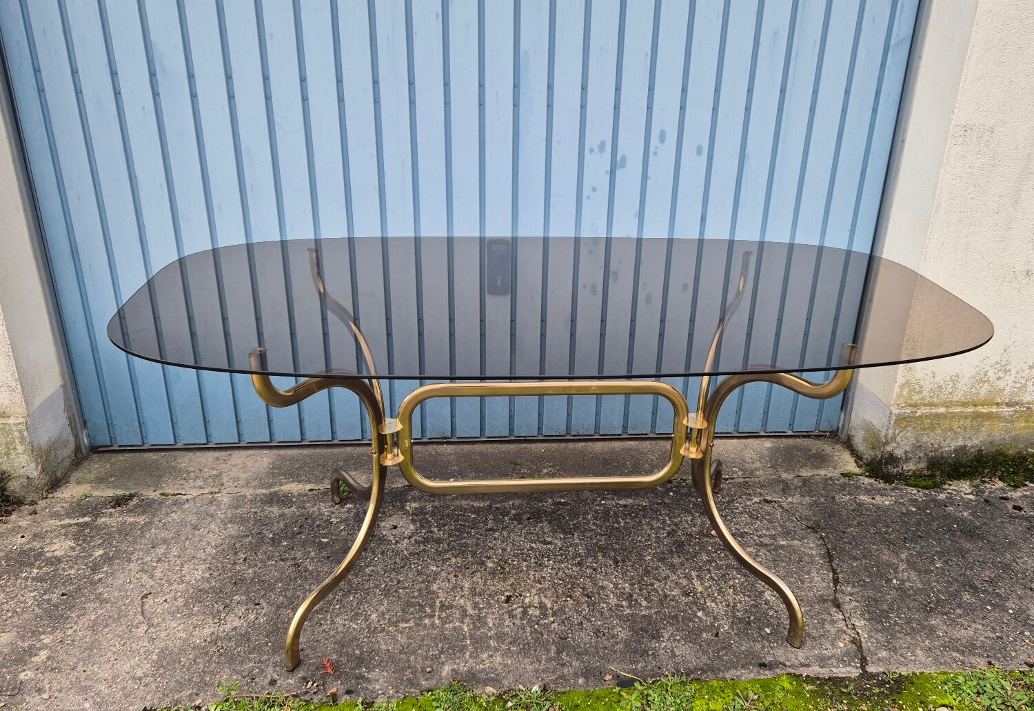 Smoked glass oval table 1970s
