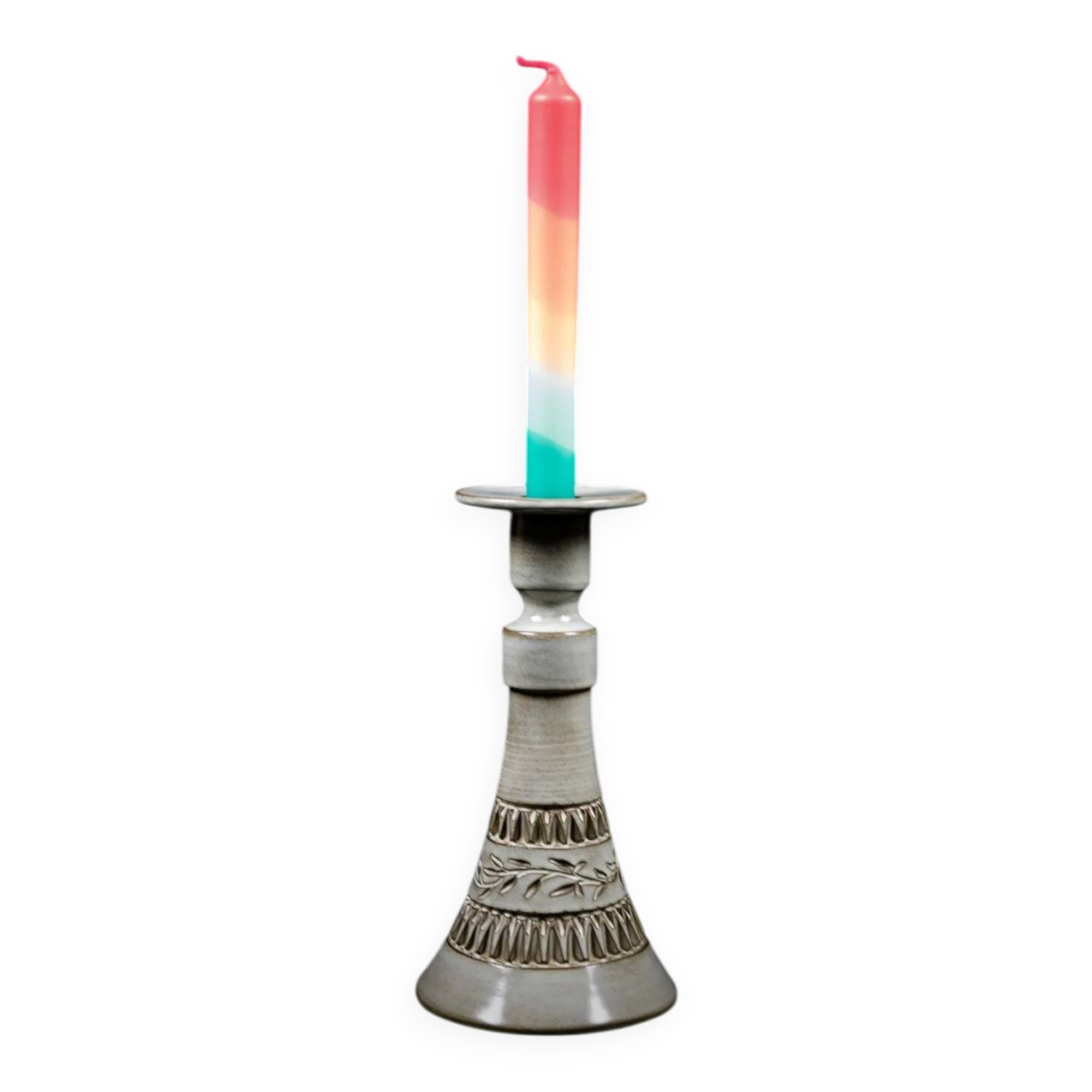 Ceramic candle holder with geometric decoration by Huguette Bessone - Vallauris