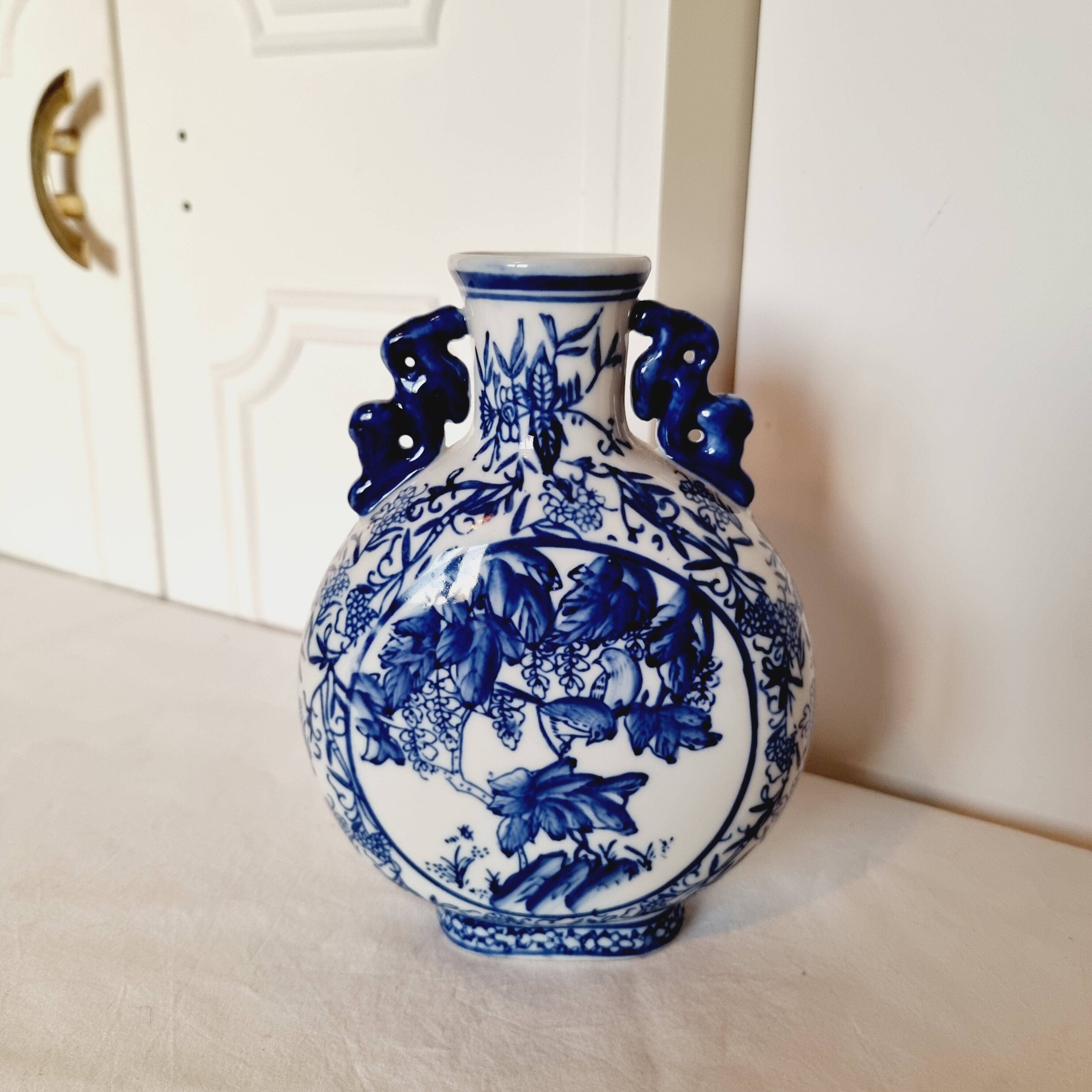 Vase Citrouille Chinois en Porcelaine Bleue et Blanche fin 19ème
