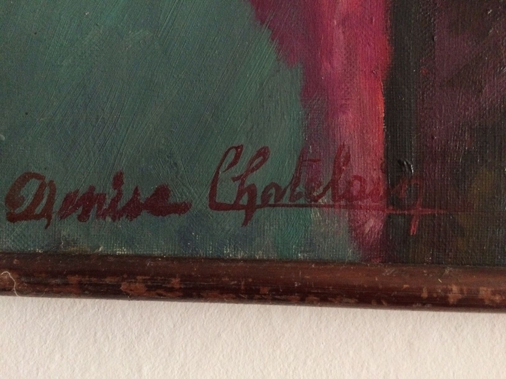 Great oil on table by Denise Chatelain