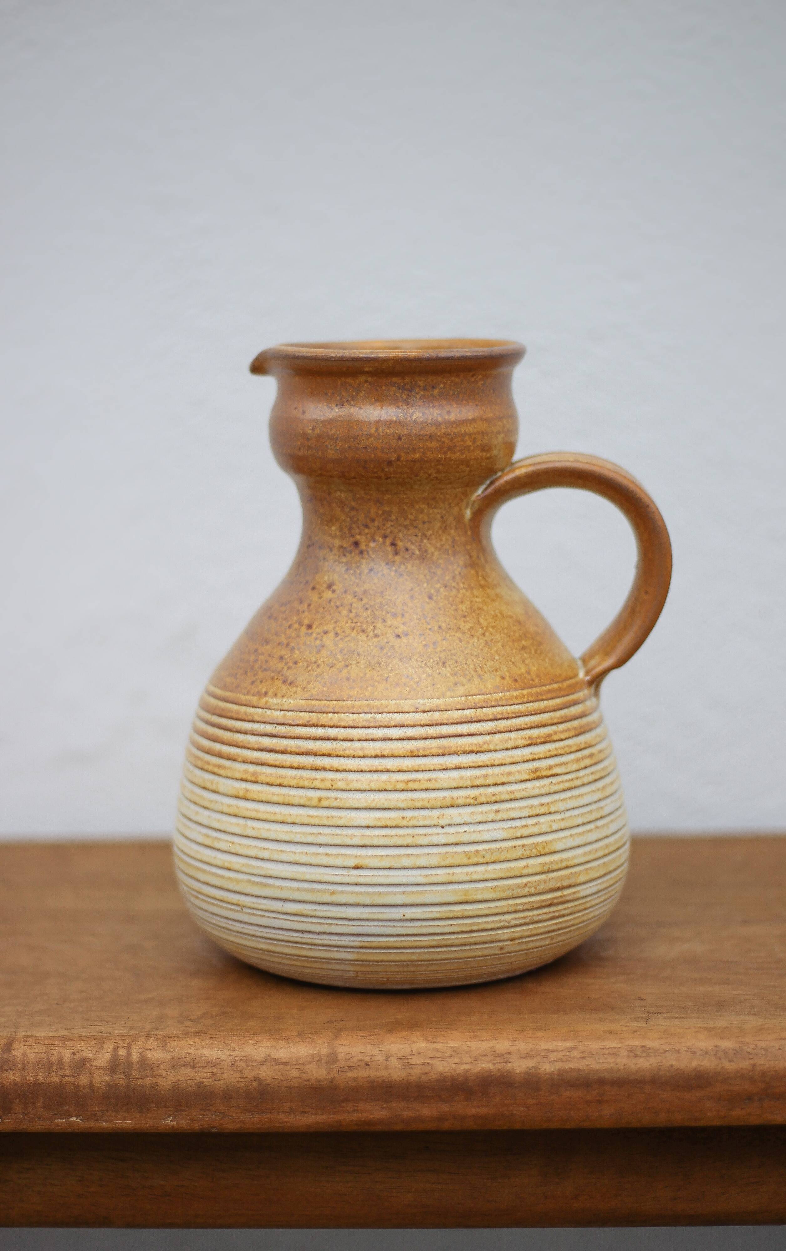 Vintage glazed terracotta pitcher, vintage carafe, jug