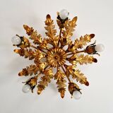 Italian floral ceiling light in gilded metal, 1970s.