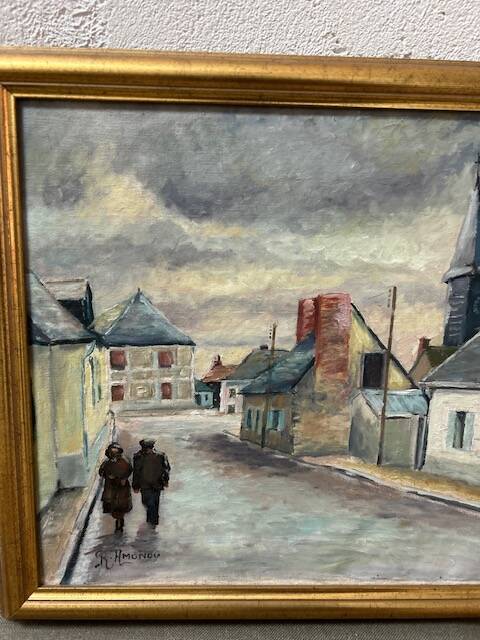 Oil painting Couple in a village 51.5cmX38cm canvas signed framed