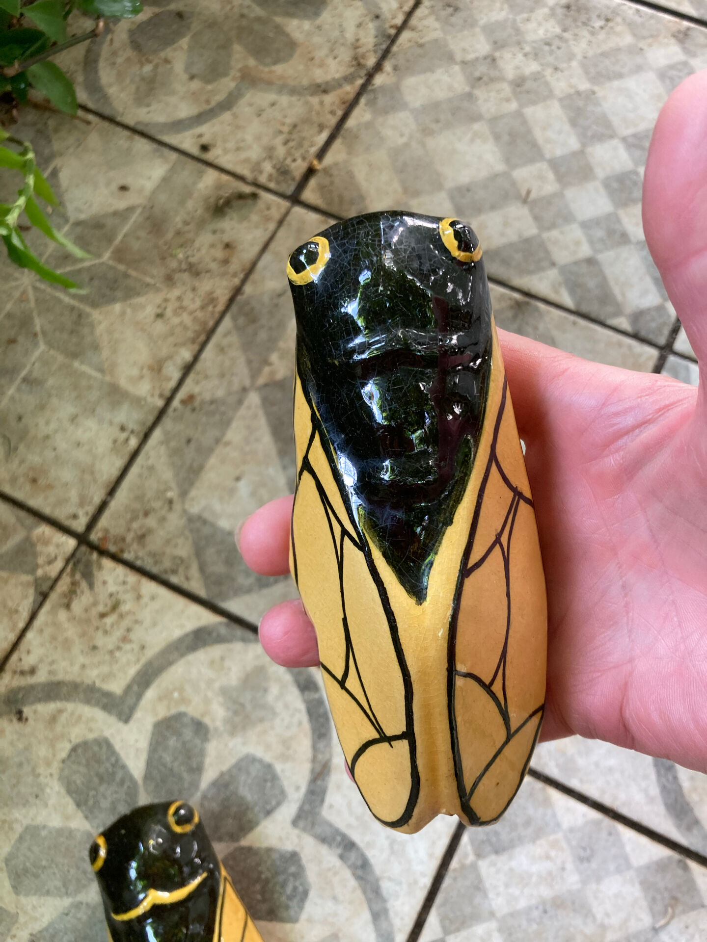 Set of 2 cicadas yellow ceramic vintage