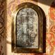 Large vintage Moroccan artisan wall mirror from the 50s-70s, made of solid brass, arch-shaped.