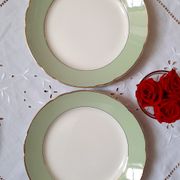 Flat antique earthenware plates with gilded edges