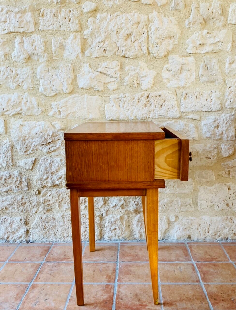Vintage bedside table on compass legs, 1950 ́s