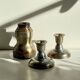 Industrial candle holders steel and silver bronze vintage