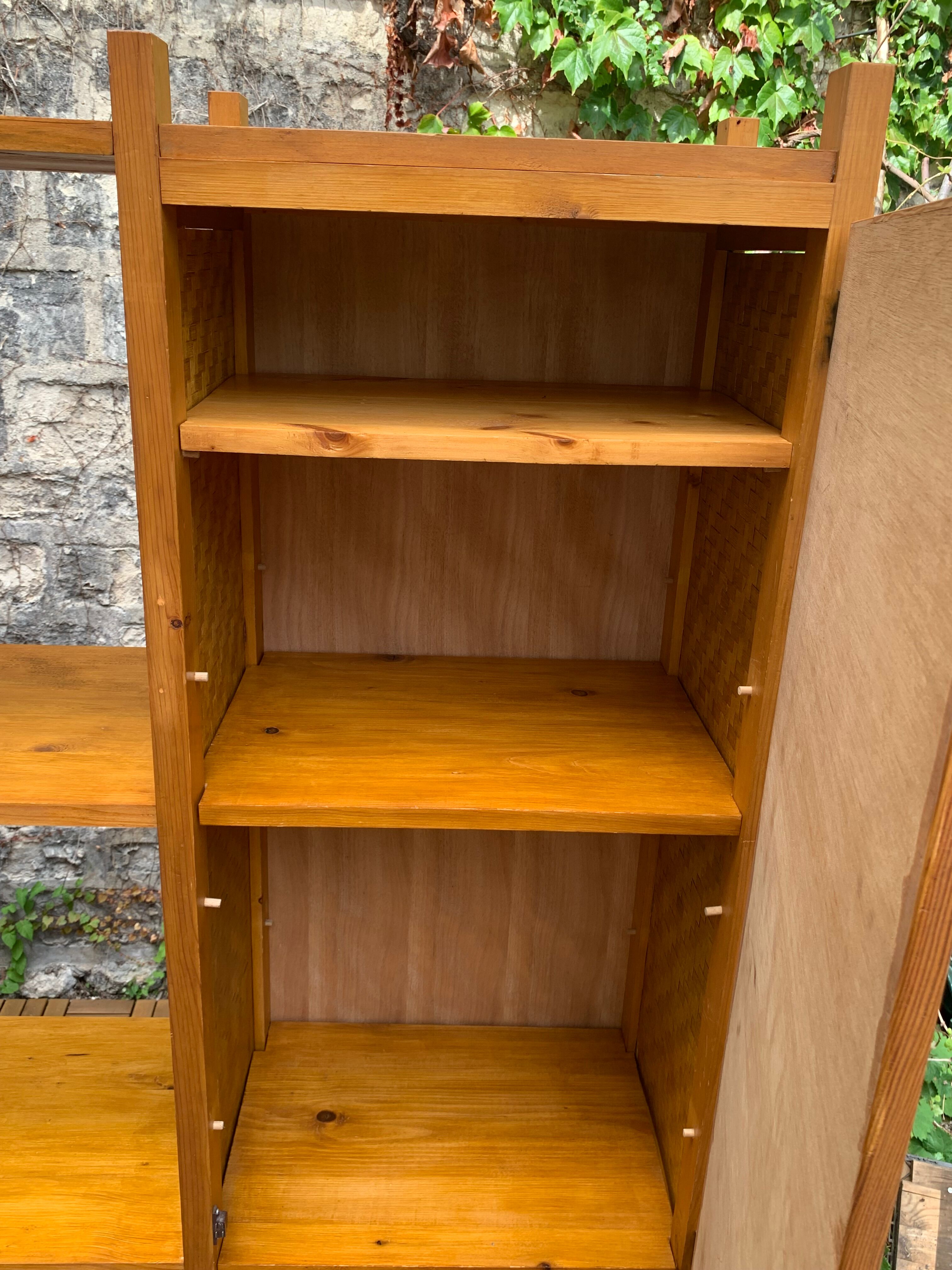 Bamboo cabinet woven and modular pine vintage 1960