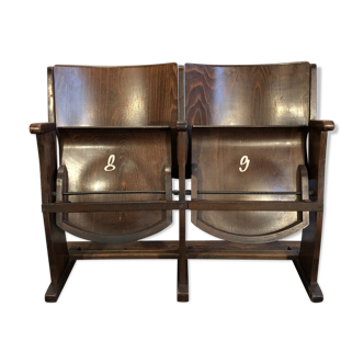 Banc vintage deux places cinéma de Ton, années 1950