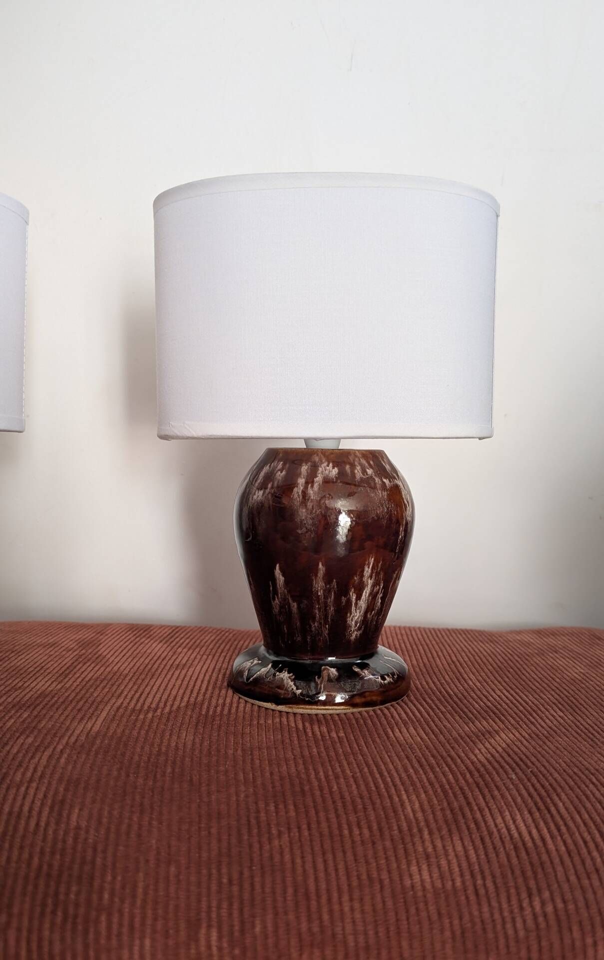 Pair of vintage 70s ceramic bedside lamps – Glazed enamels & e