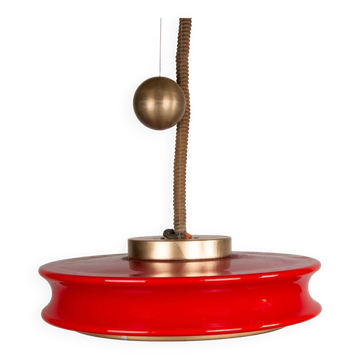Large pendant light, adjustable in height, in glass and brass, Orion model by Schwarz and Staff Leucht