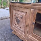 Renovated art deco sideboard in solid raw oak and gray marble 186cm