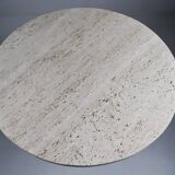 Vintage travertine bistro/dining table with metal base. (B)