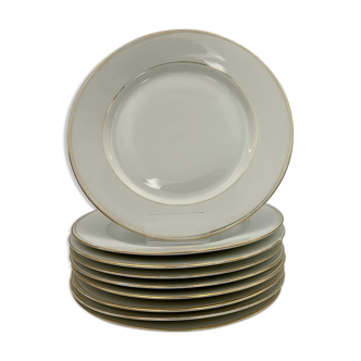 9 antique dessert plates white and gold porcelain from limoges william guerin - circa 1900