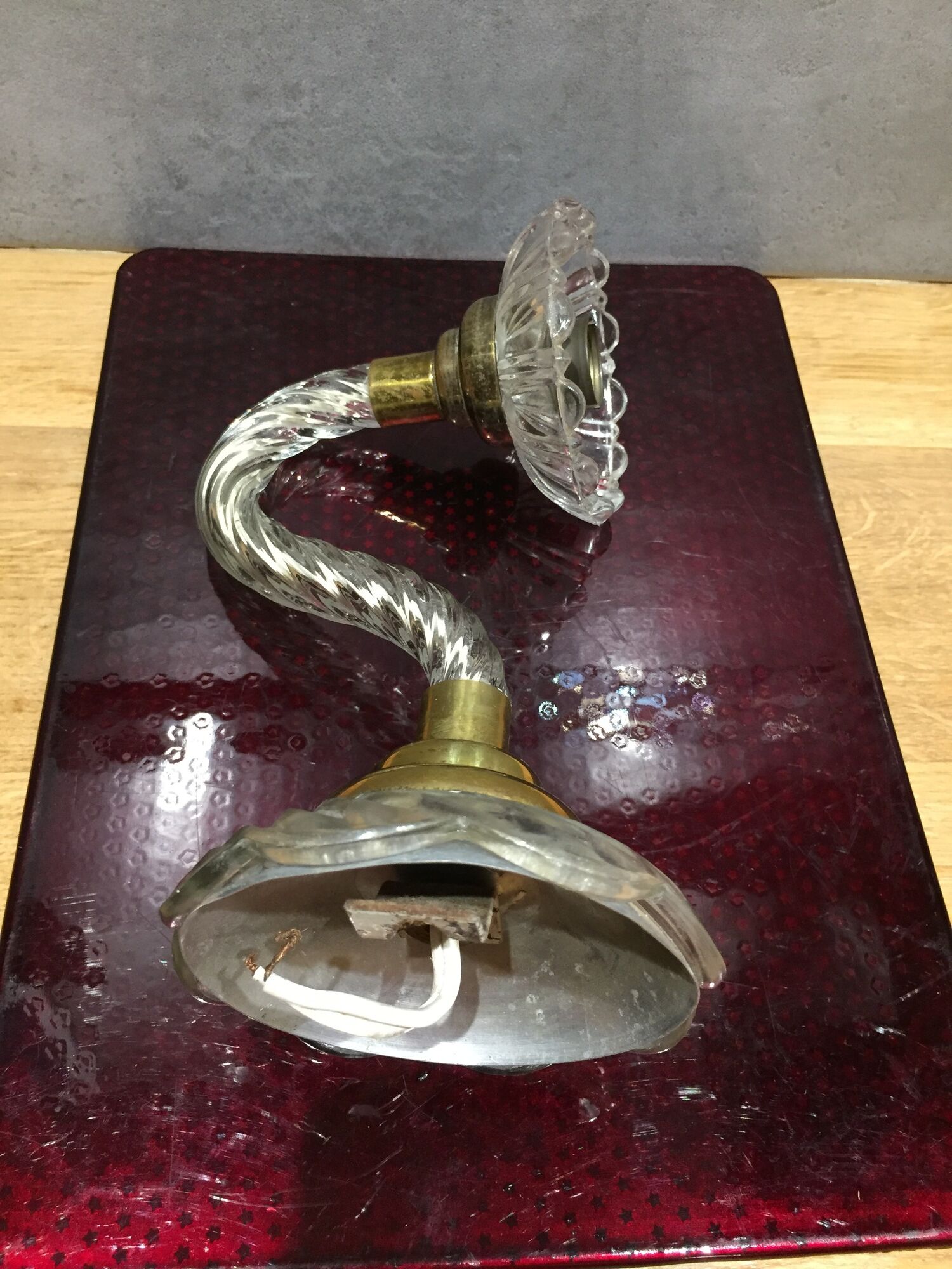 Pair of glass and gold metal sconces in the 1950s