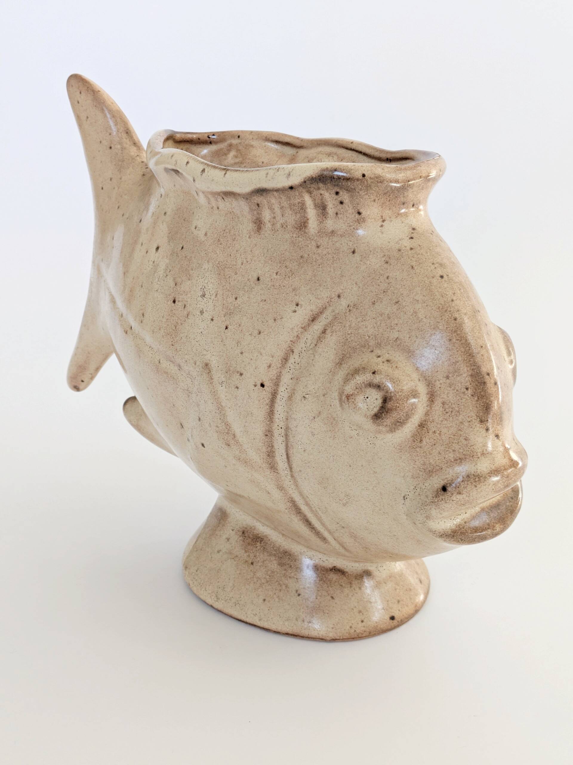 Vintage fish-shaped pot, French ceramic, 1960s