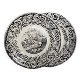 Lot de 2 assiettes parlantes Gien en noir et blanc
