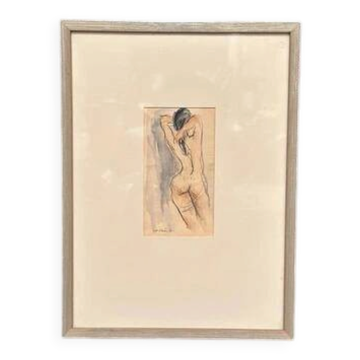 Aquarelle suédoise sur papier "Étude de nu" par Helge W. Högbom