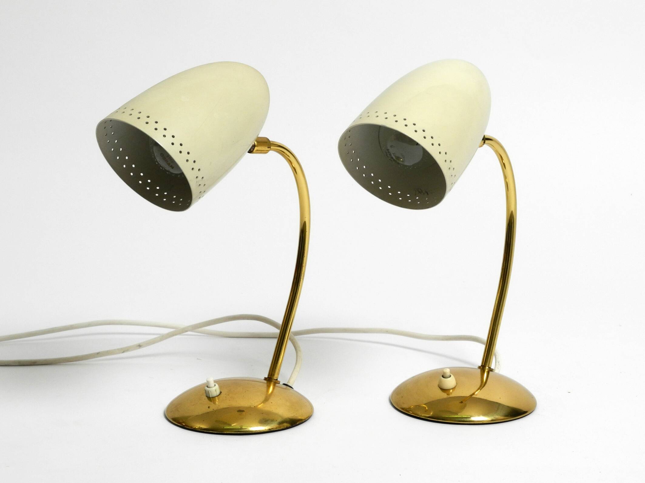 Pair of beautiful German Mid Century Modern brass table lamps with metal sh