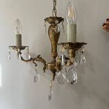 Lustre pampilles 3 branches en laiton