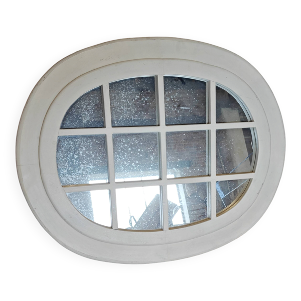 Miroir ovale style fenêtre à croisillons en bois – déco campagne chic