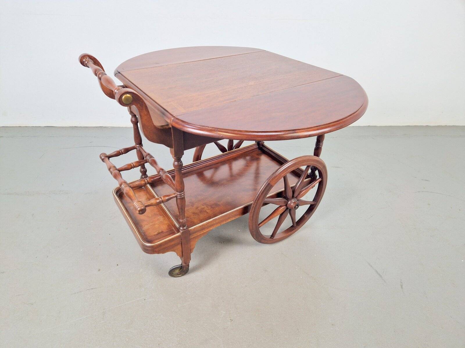 Vintage French Folding Spindle Bar Cart in Wood, 1960s