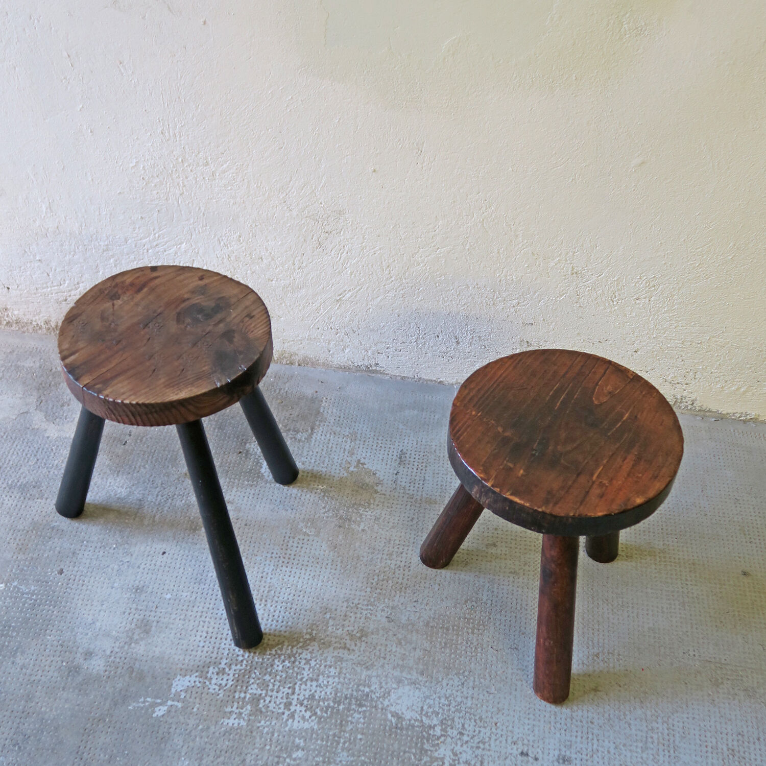 Pair of tripod farm stools