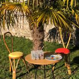 Coffee table & 2 vintage bamboo and rattan chairs 1950