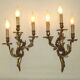 Very large pair of early 1900s 3-light acanthus leaf wall sconces 5209