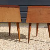 Pair of oak veneered tripod bedside tables 1950