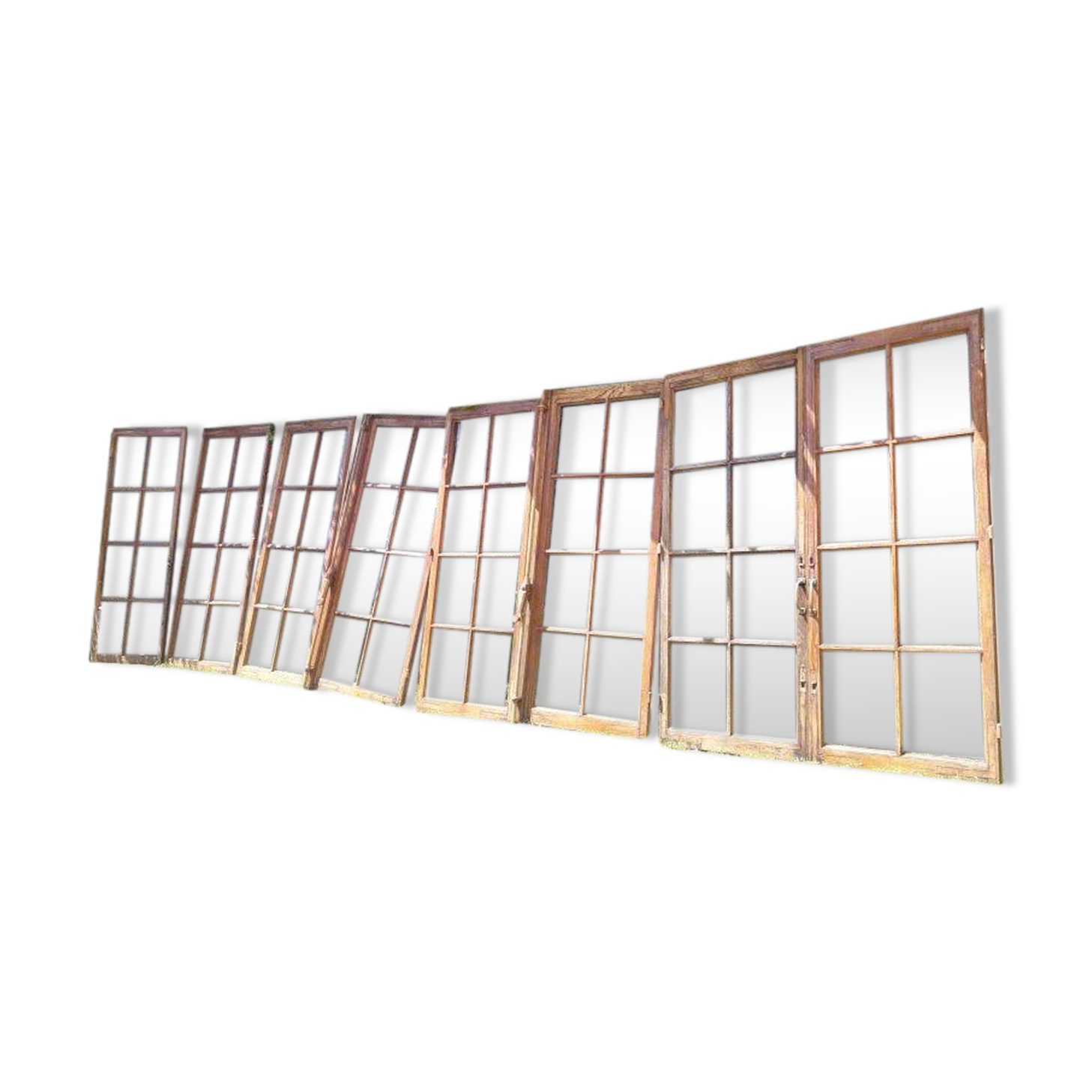 Lot of 4 oak windows H141xL112/117cm old small panes