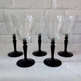 5 large black stemmed glasses arcoroc france, vintage