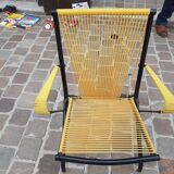 Folding chair in red scoubidou and black metal structure