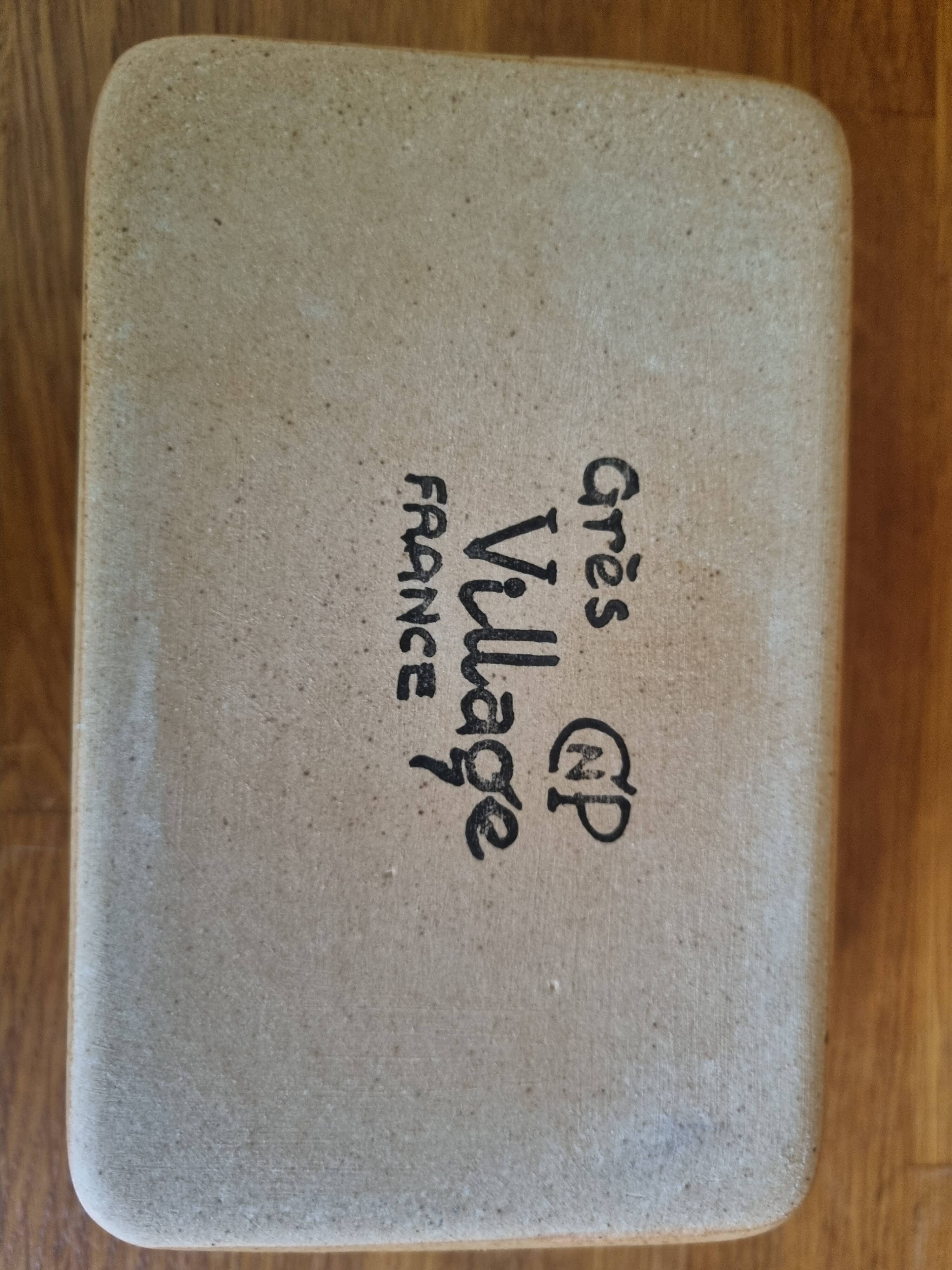 Vintage stoneware butter dish Village CNP with lid