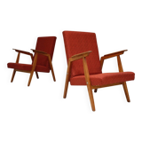 Pair of Uluv red Eastern Bloc armchairs, 1960s