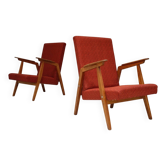 Pair of Uluv red Eastern Bloc armchairs, 1960s