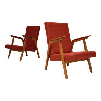 Paire de fauteuils bloc de l'est Uluv rouge chiné 1960
