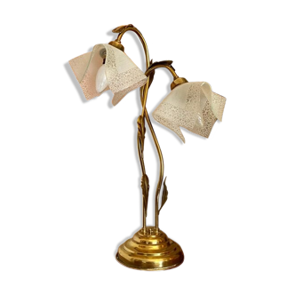 Gold metal table lamp and frosted glass by Jean-Pierre Ryckaert, collection "Louisiana" years