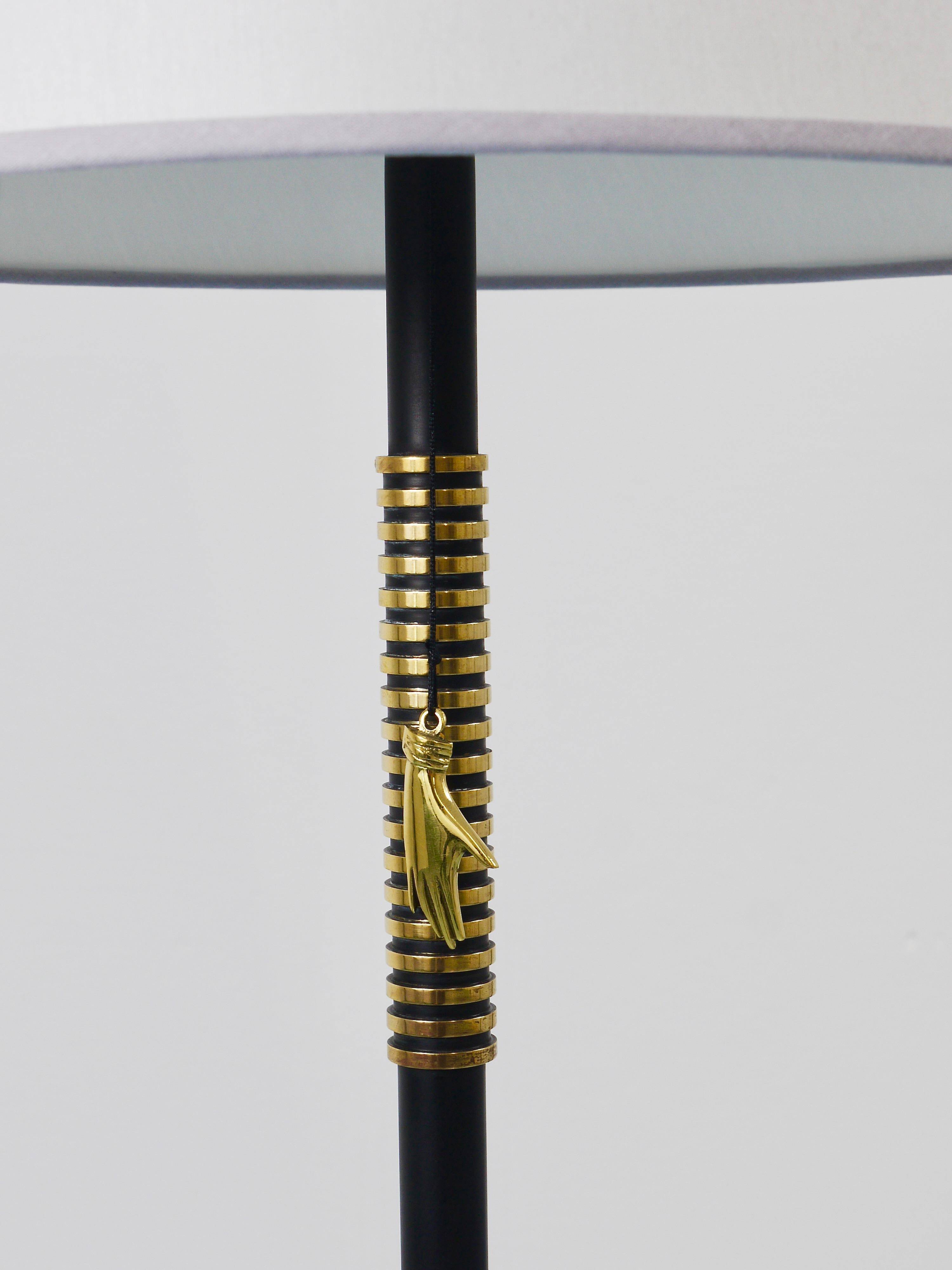 Mid-Century brass floor lamp by Rupert Nikoll, manual switch by Carl Aubock, Austria, 1950.