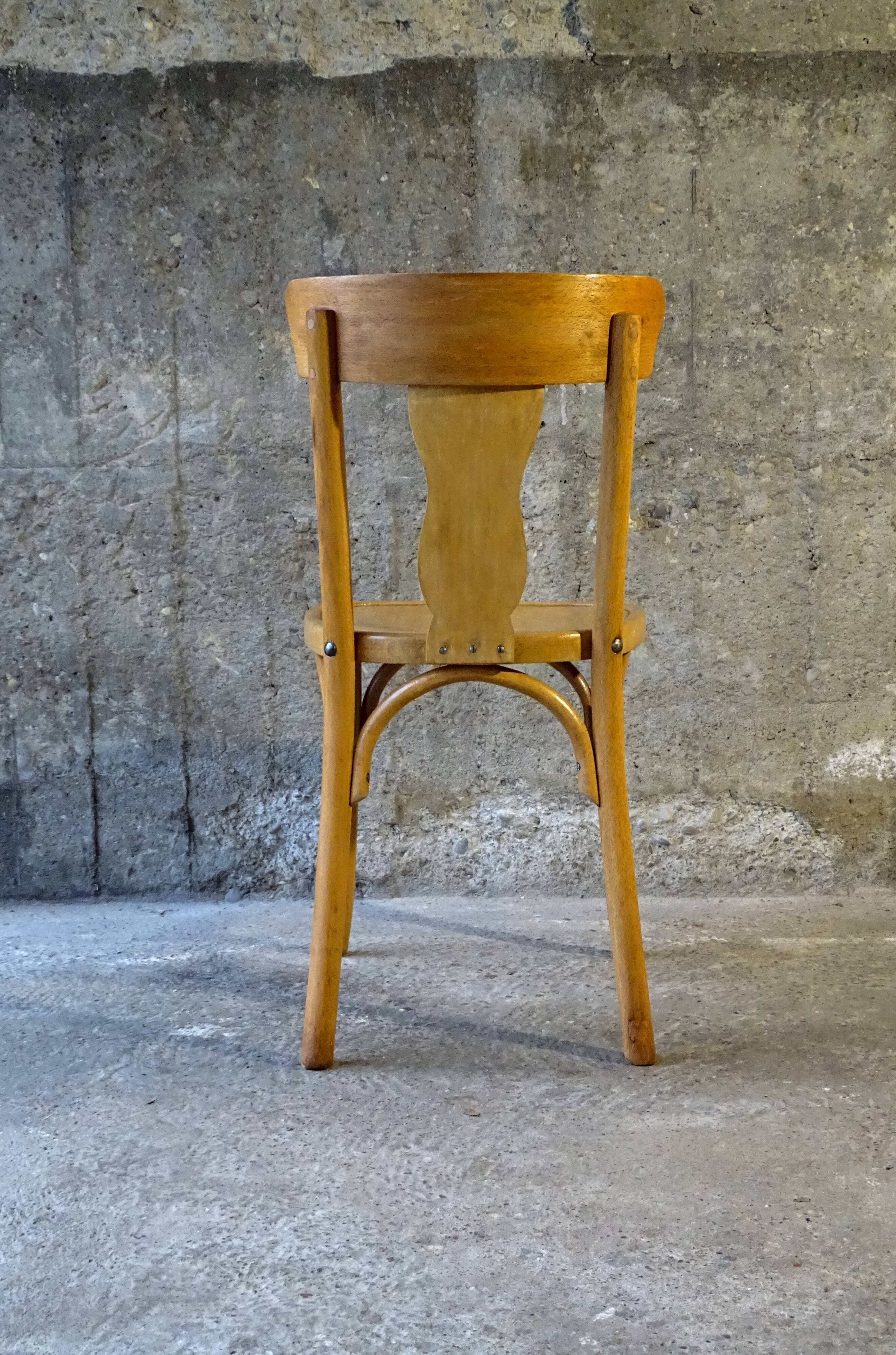 Vintage wood-curved bistro chair 1960