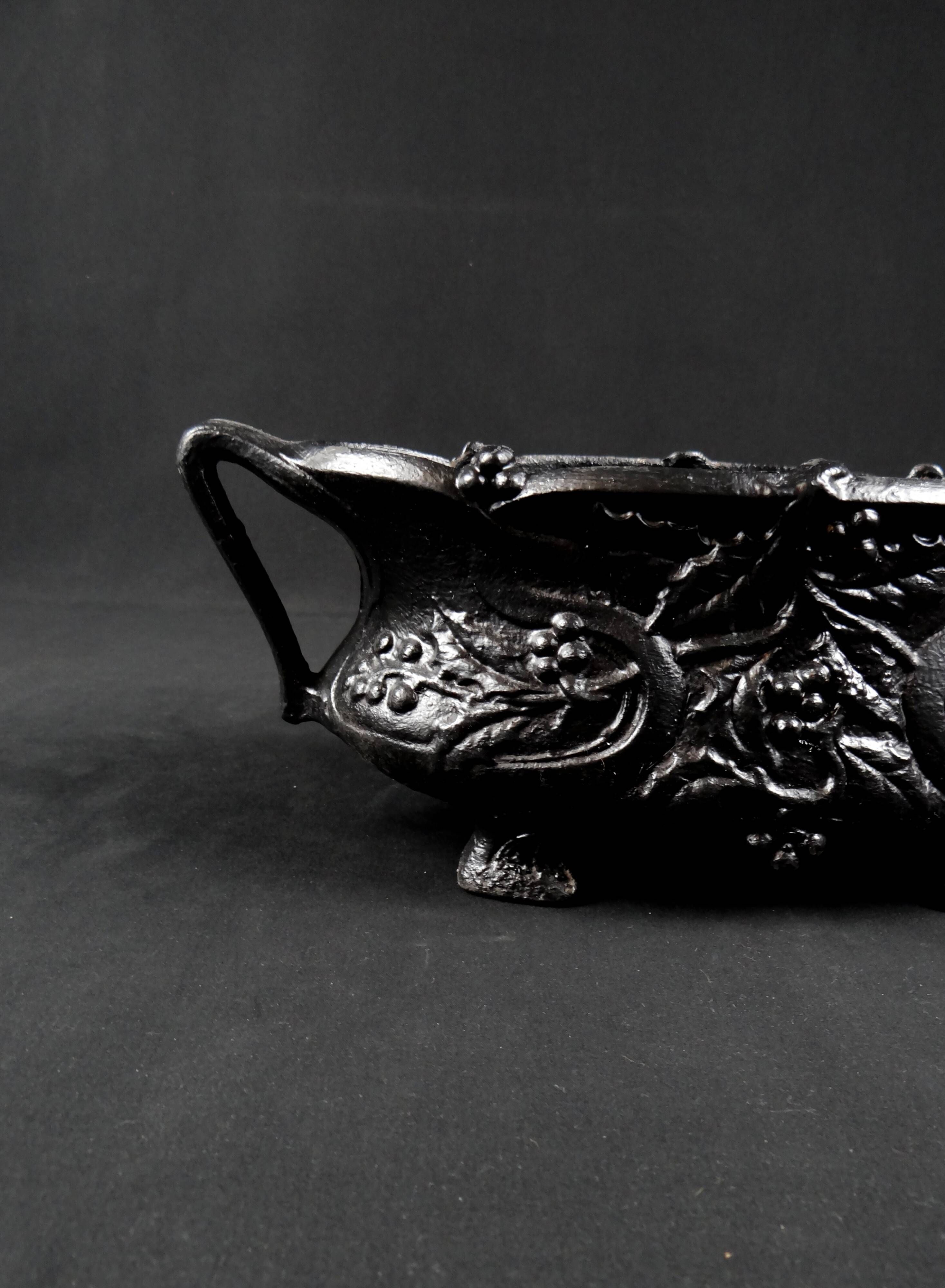 Antique black cast iron planter from the Art Nouveau period, late 19th century