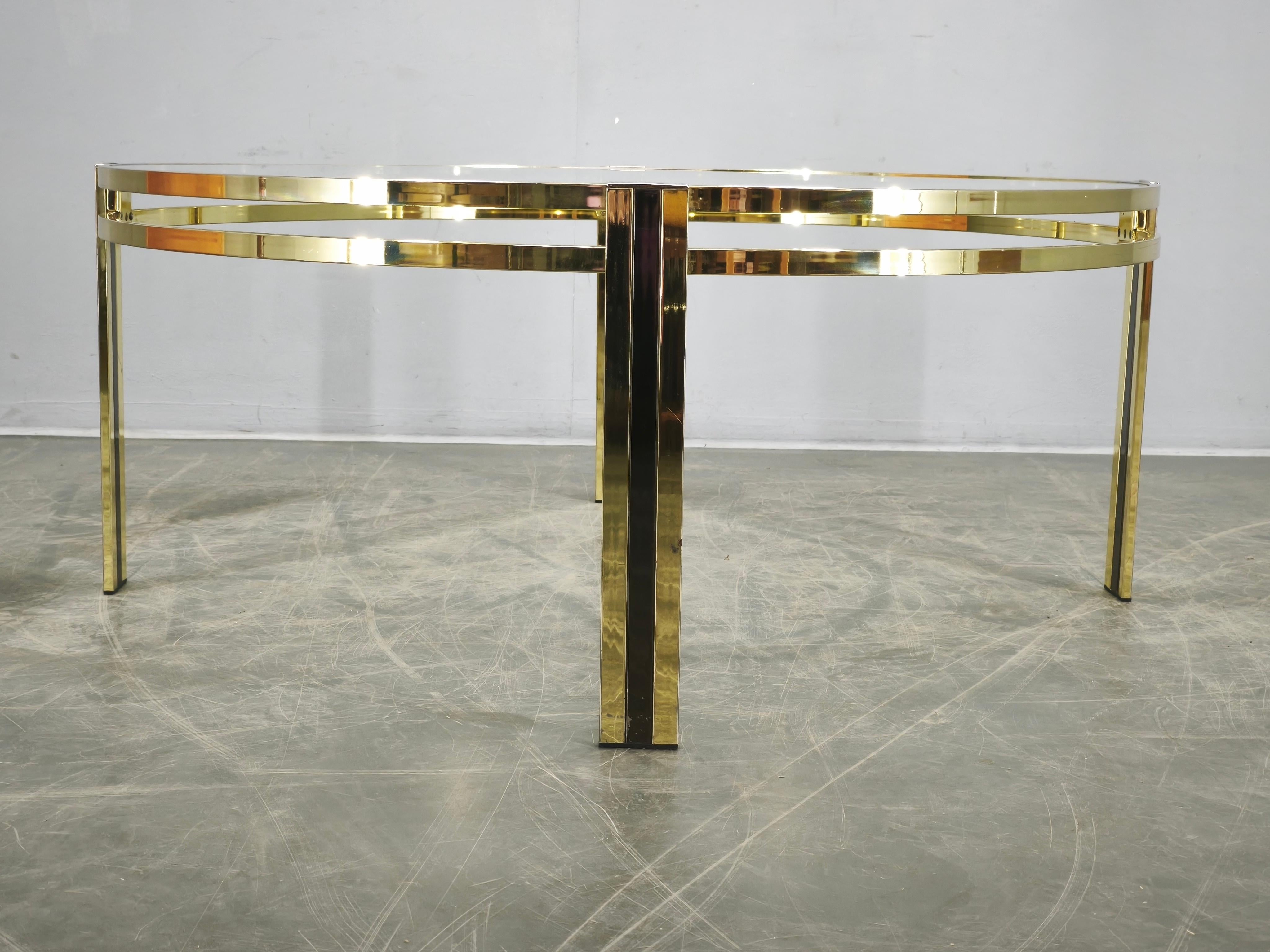 Italian Brass and Glass Round Coffee Table, 1970s