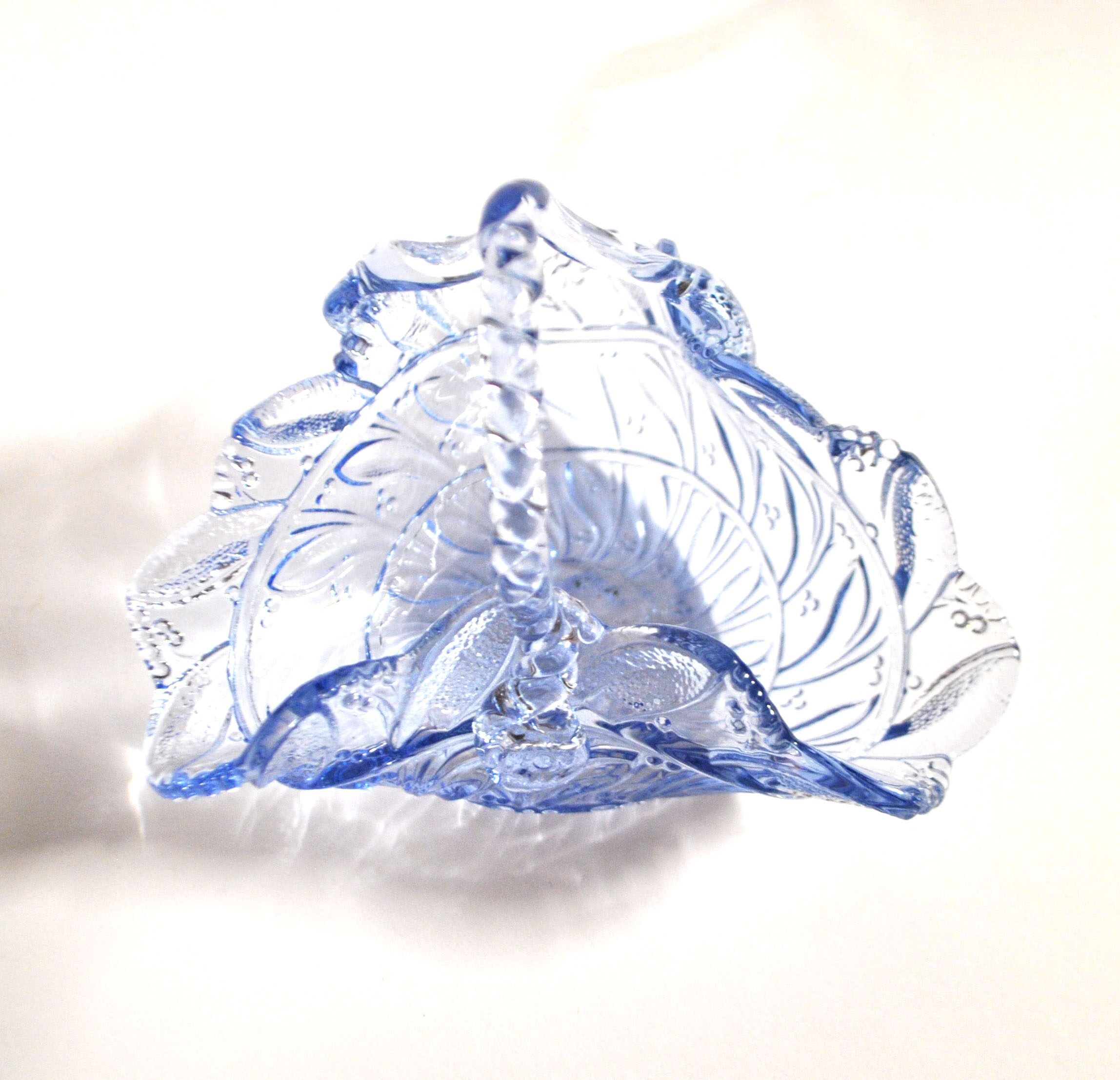 Blue pressed-moulded glass basket dish Meisenthal? Ashtray 1920