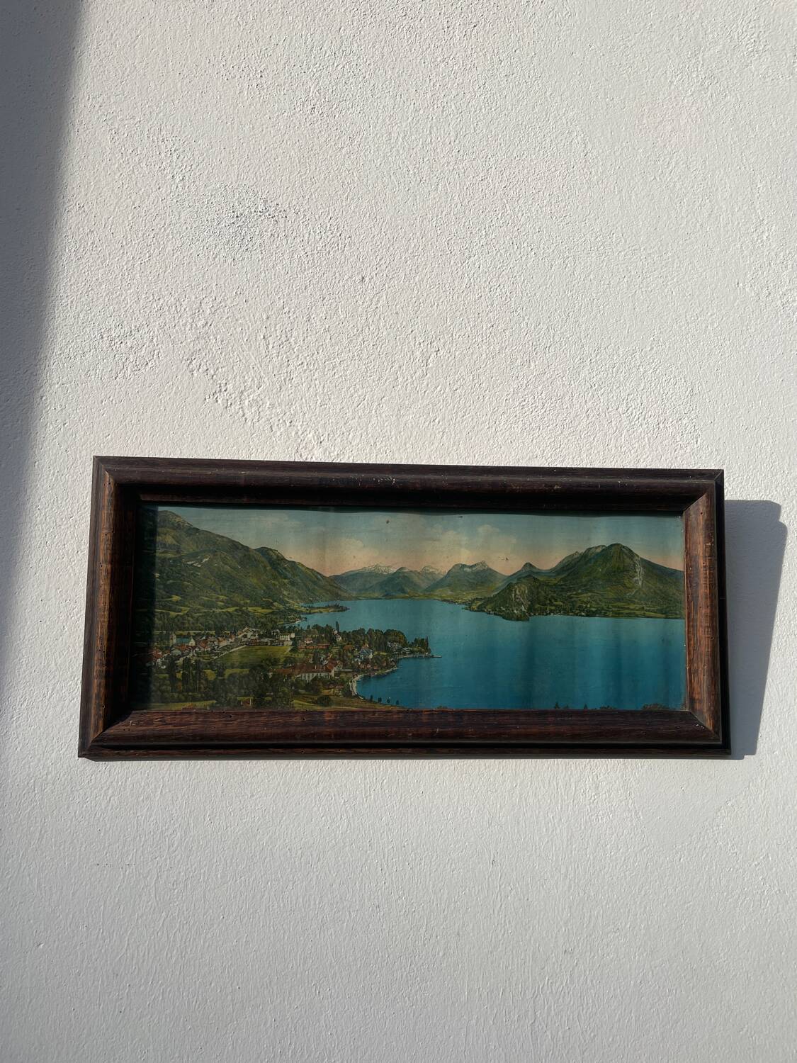Vintage photographic print / Lake Annecy Alps / wooden frame
