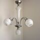 French Art Deco chandelier in silver-finished brass with 5 lights, Clichy white glass 4456.