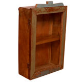 Original polychrome patina Burmese teak wall showcase / 2 rear hangers for wall mounting