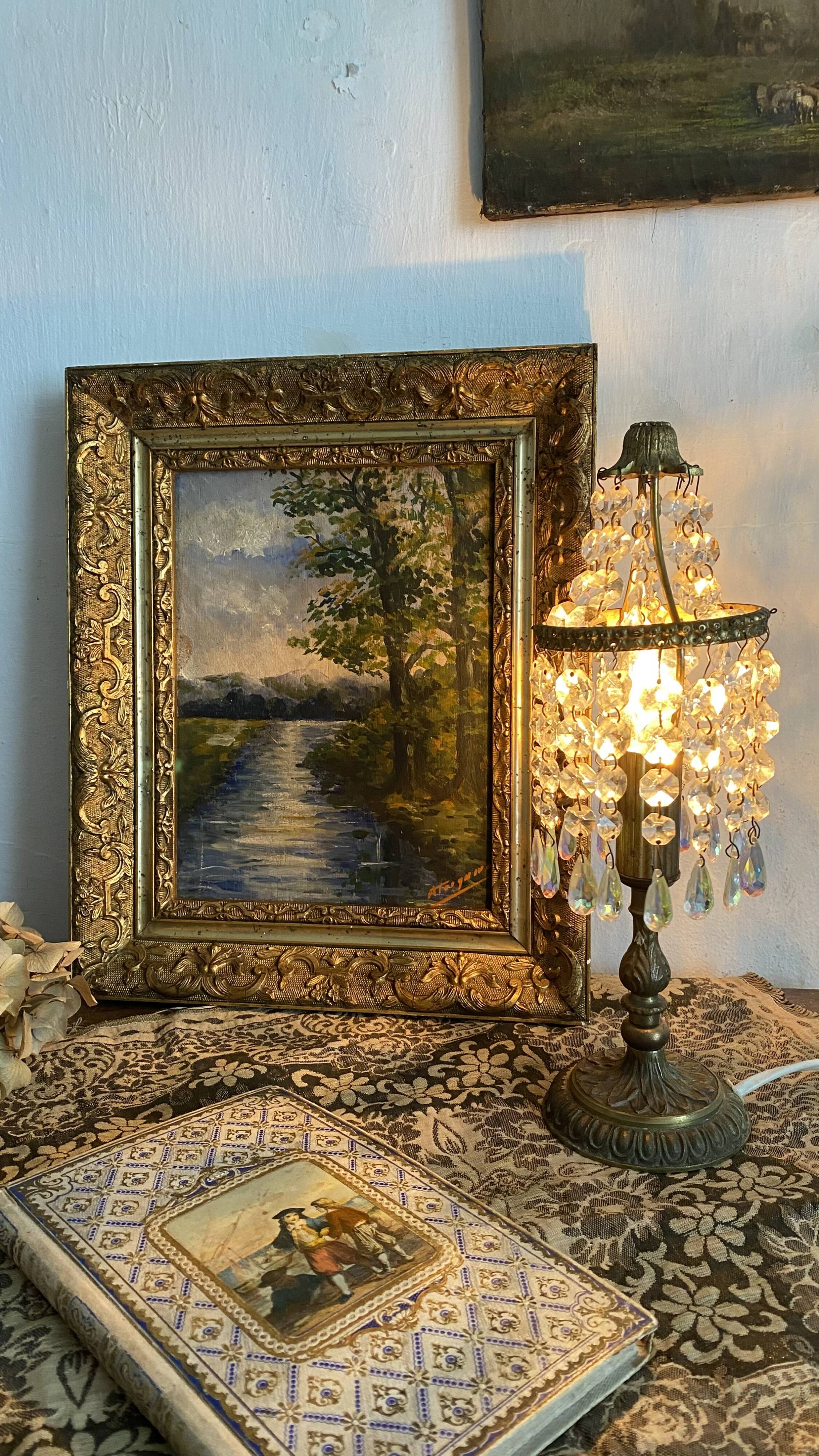 Lampe  pampilles et laiton doré  H 30 cm
