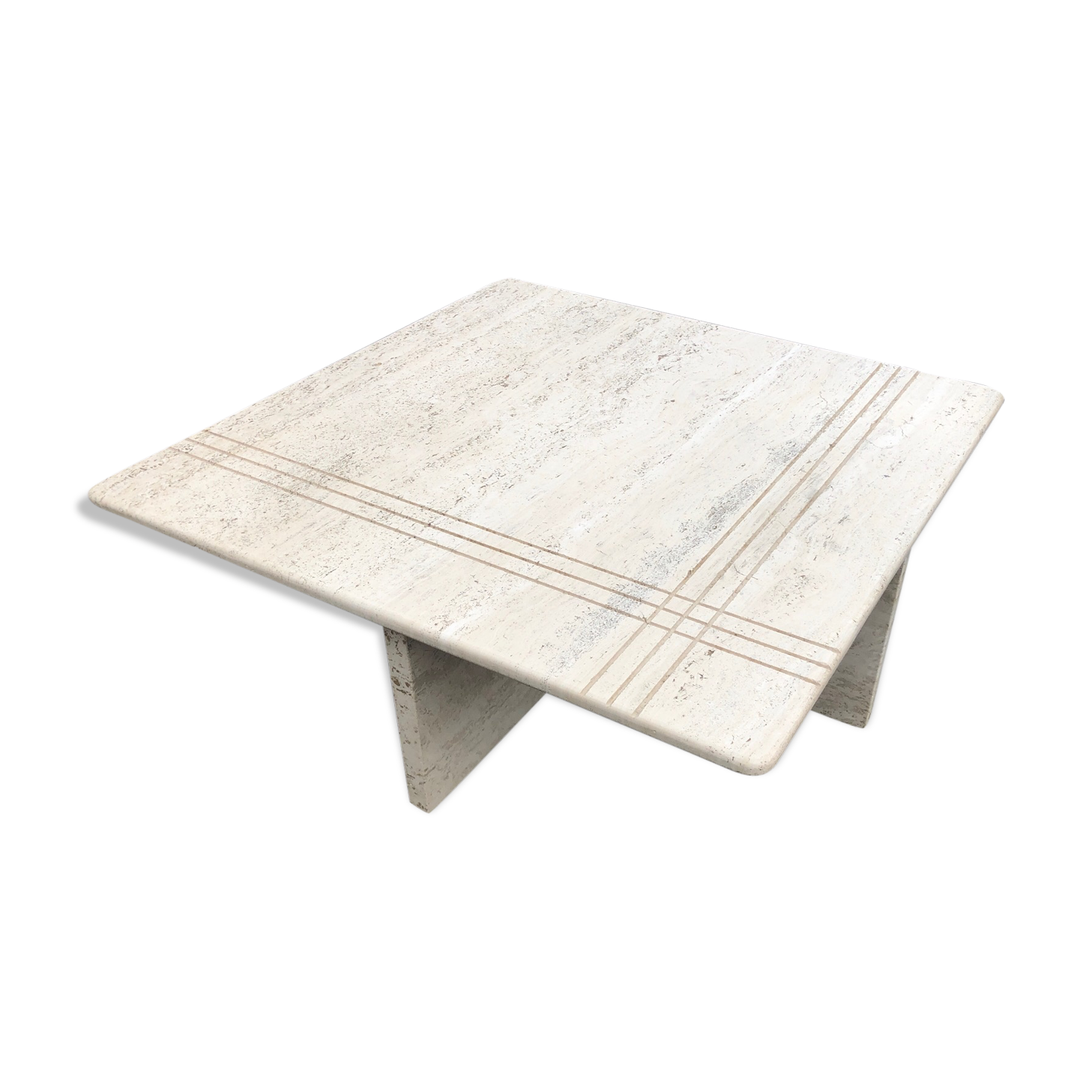 Square bass table in travertine